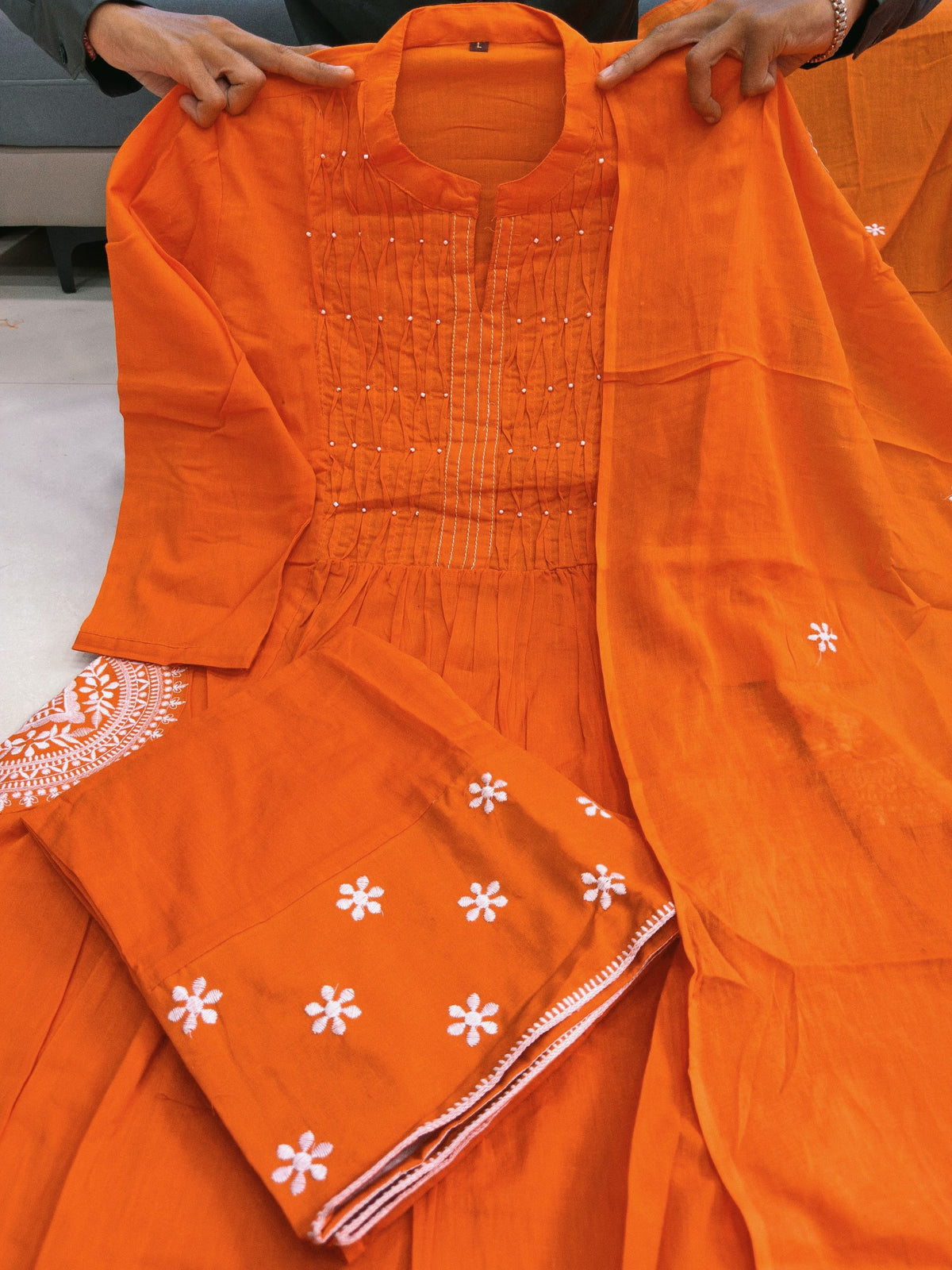 Designer Embroidered Cotton-Style Anarkali Kurta Pant Dupatta 3 Piece Suit Set