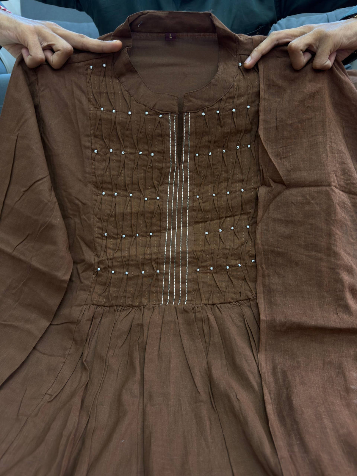 Designer Embroidered Cotton-Style Anarkali Kurta Pant Dupatta 3 Piece Suit Set