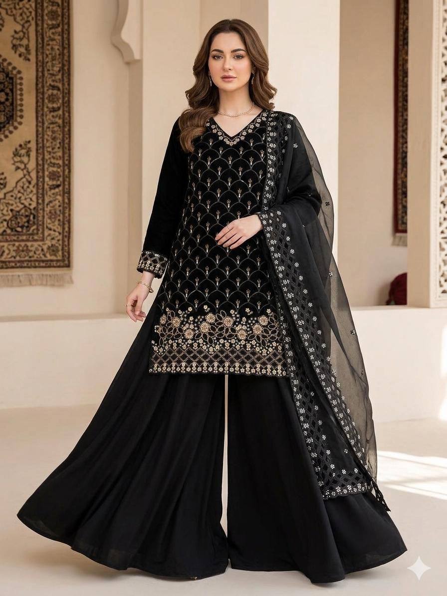Designer Embroidered Kurta Palazzo Dupatta Set | Festive Ethnic 3 Piece Suit