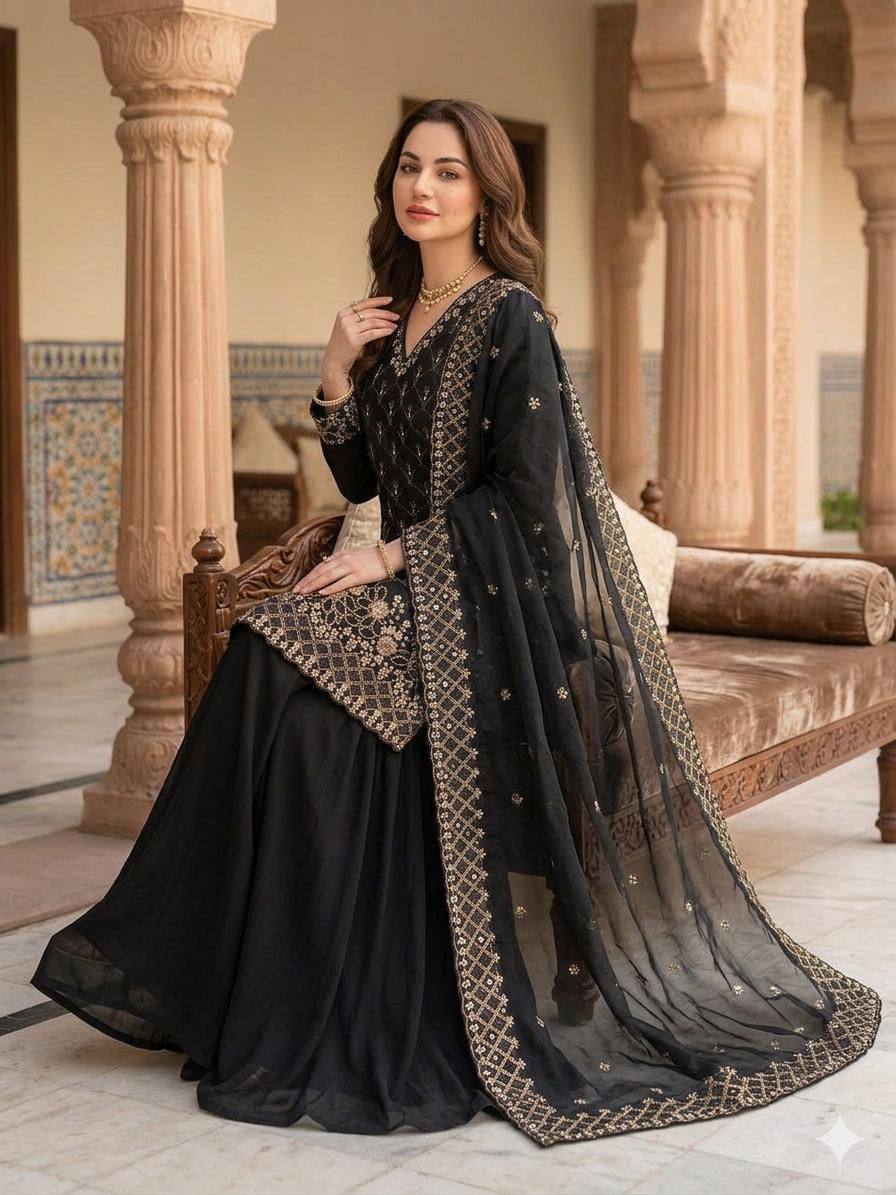 Designer Embroidered Kurta Palazzo Dupatta Set | Festive Ethnic 3 Piece Suit