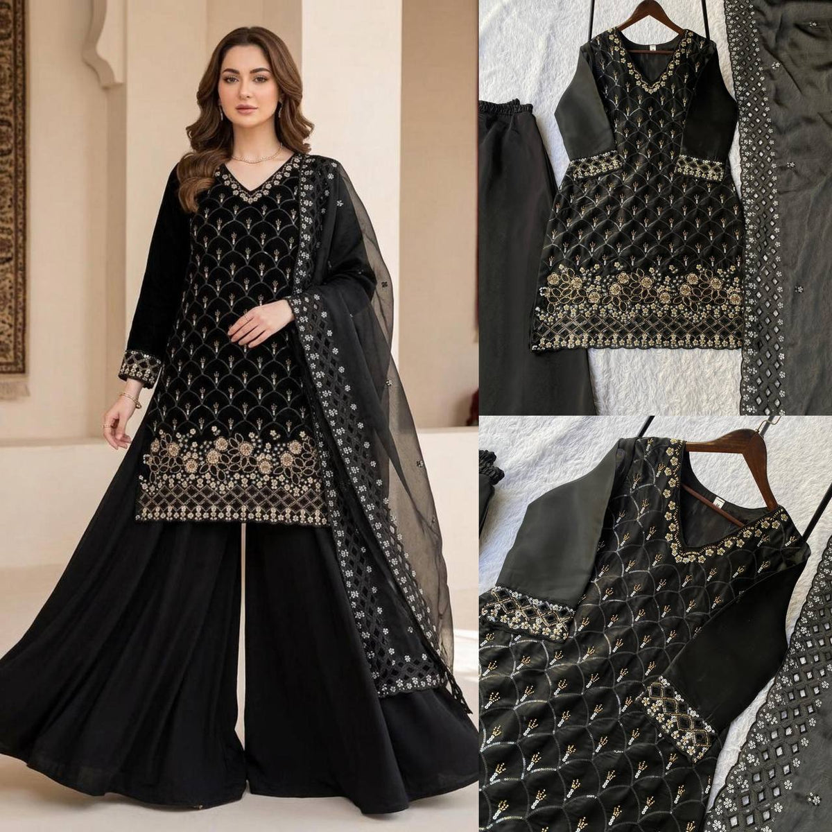 Designer Embroidered Kurta Palazzo Dupatta Set | Festive Ethnic 3 Piece Suit