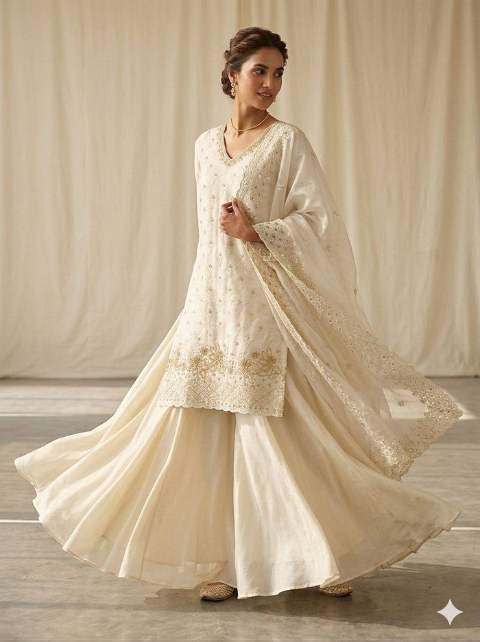 Designer Embroidered Kurta Palazzo Dupatta Set | Festive Ethnic 3 Piece Suit