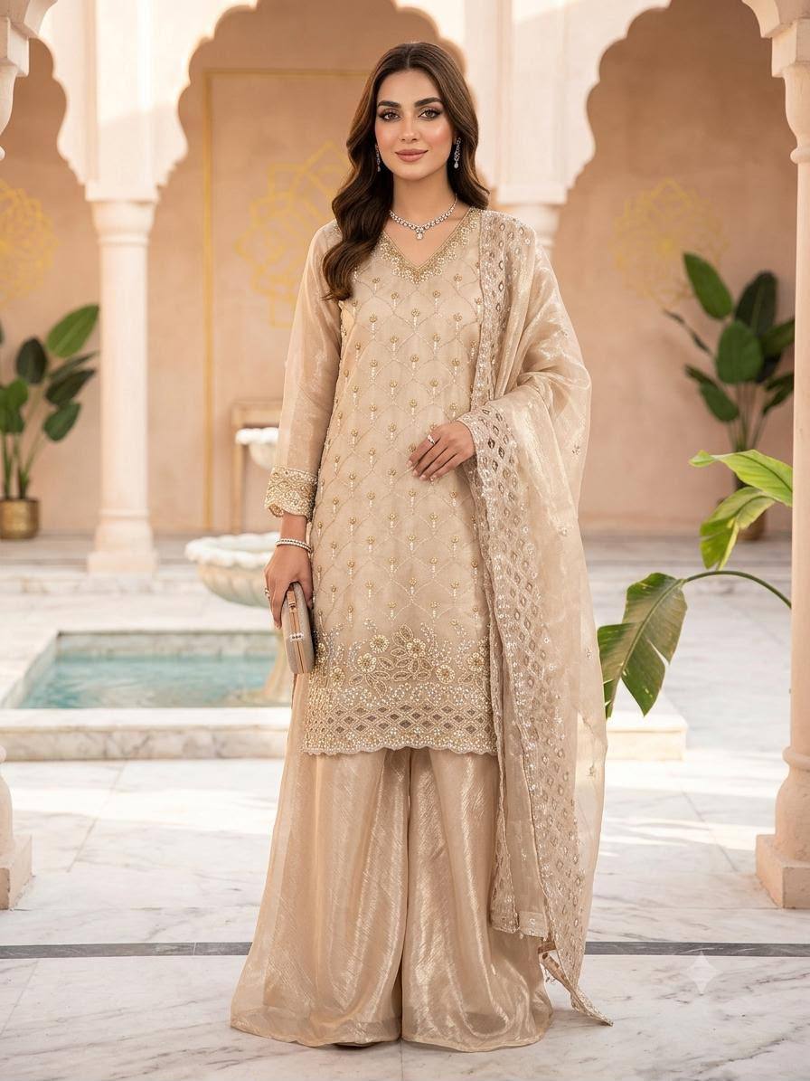 Designer Embroidered Kurta Palazzo Dupatta Set | Festive Ethnic 3 Piece Suit