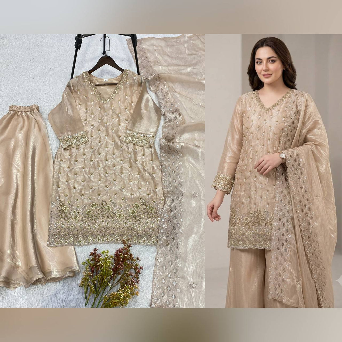 Designer Embroidered Kurta Palazzo Dupatta Set | Festive Ethnic 3 Piece Suit