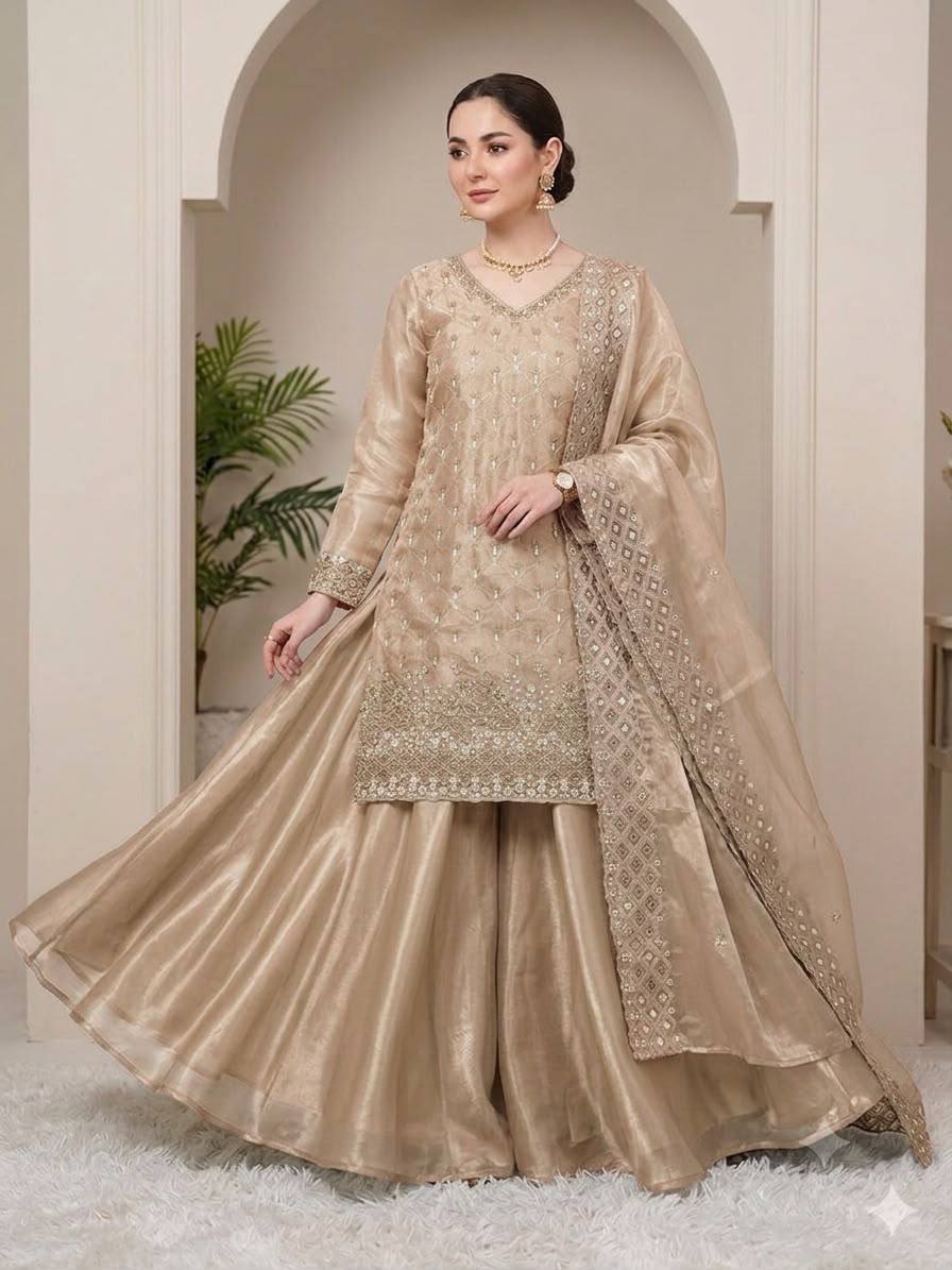 Designer Embroidered Kurta Palazzo Dupatta Set | Festive Ethnic 3 Piece Suit