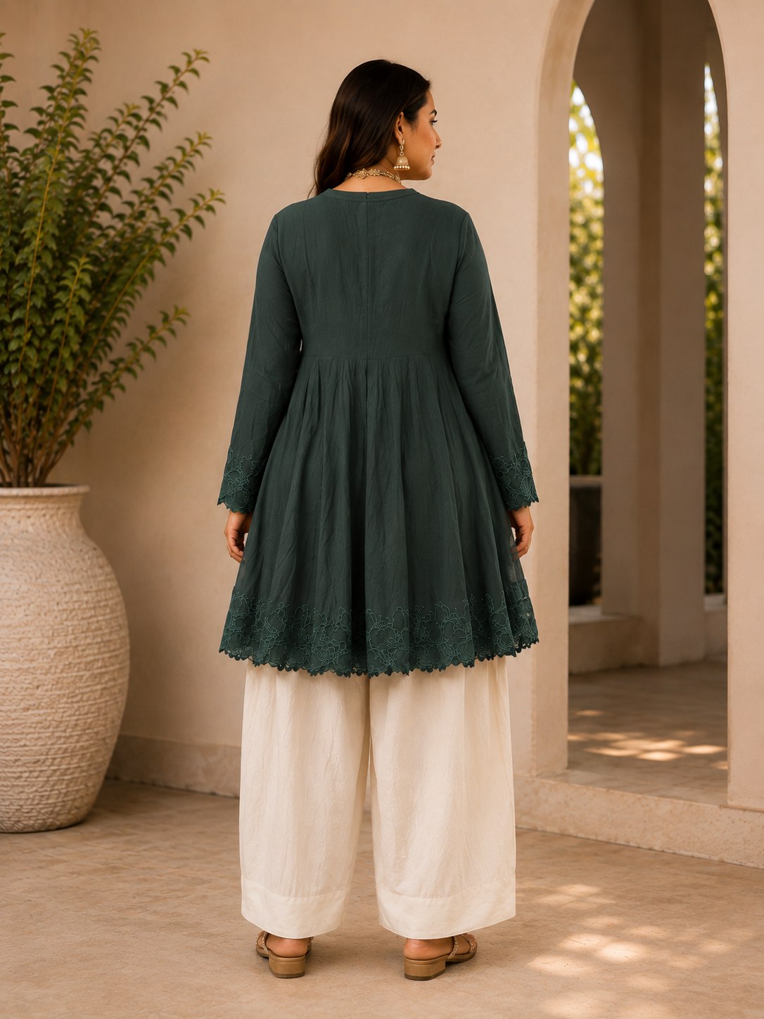 Designer Embroidered Kurta Palazzo Set for Women | V-Neck Flared Kurta Set