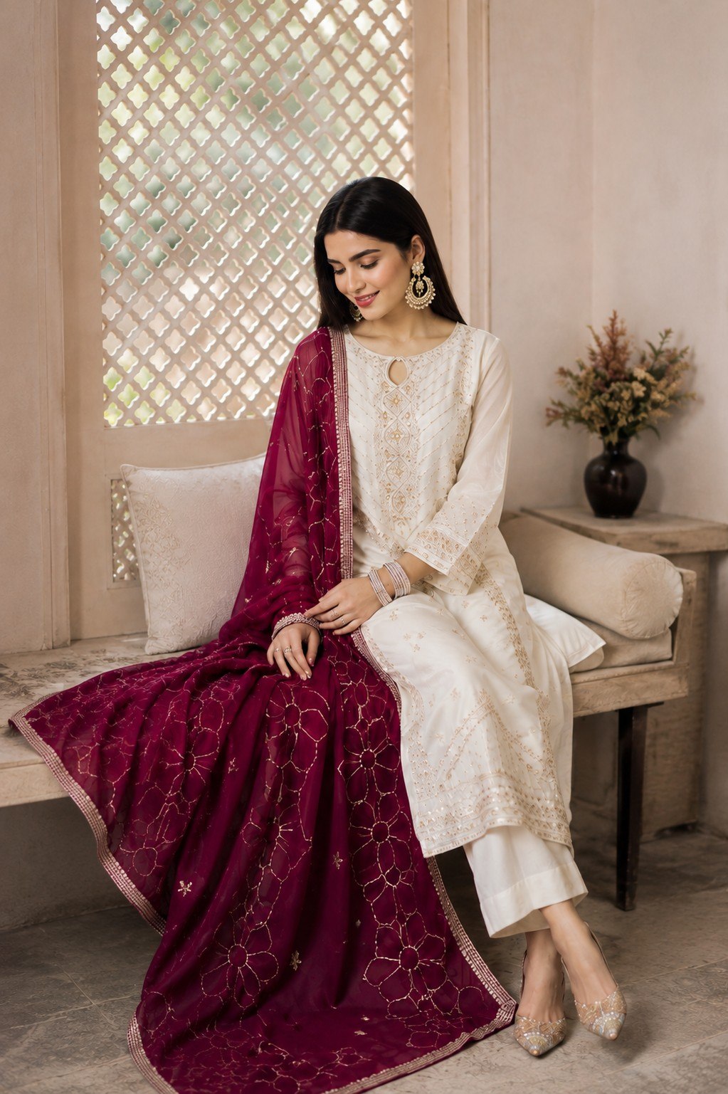 Designer Embroidered Cotton Silk Kurta Pant With Dupatta Set | Festive Ethnic Suit Set