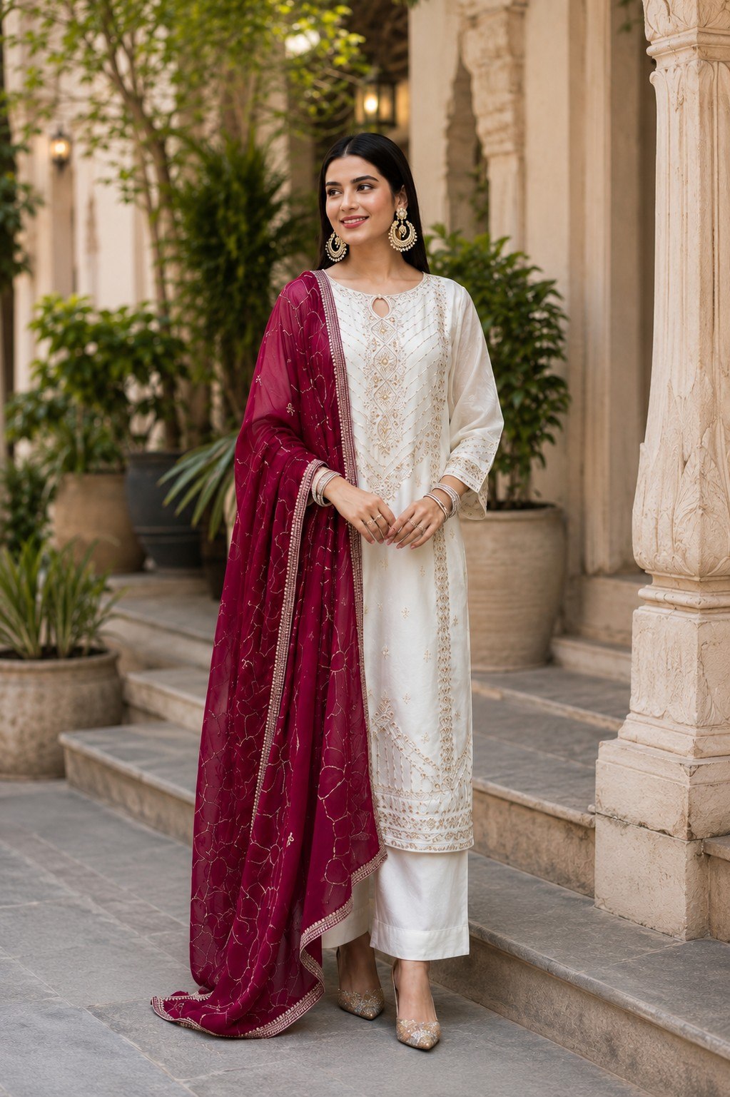 Designer Embroidered Cotton Silk Kurta Pant With Dupatta Set | Festive Ethnic Suit Set