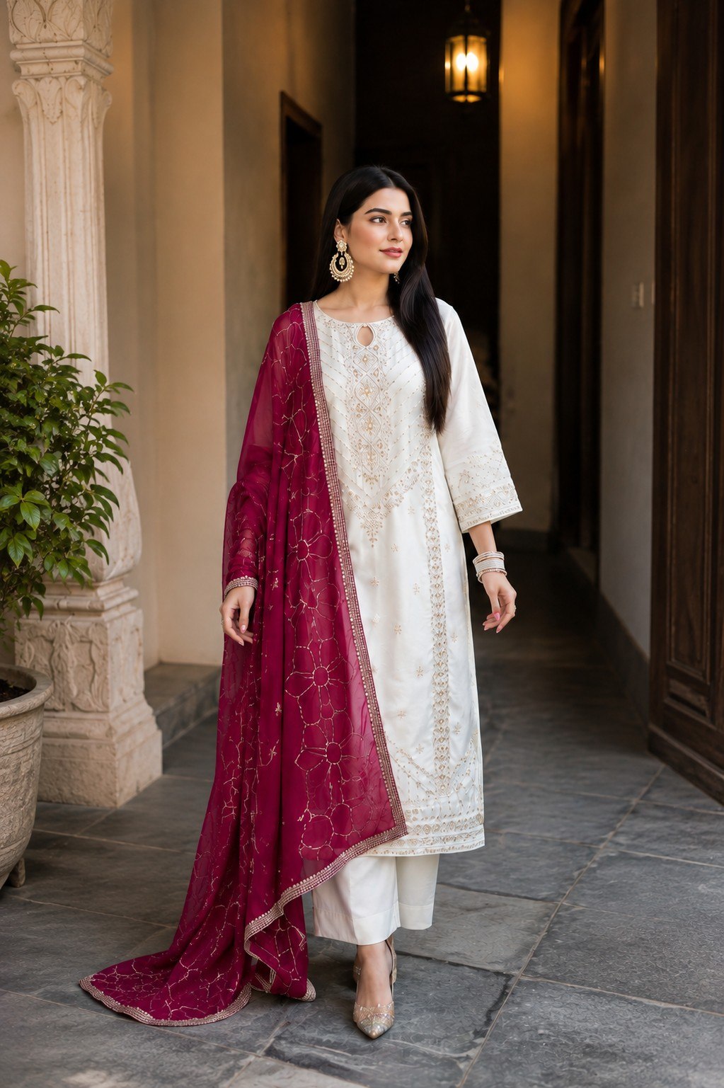 Designer Embroidered Cotton Silk Kurta Pant With Dupatta Set | Festive Ethnic Suit Set