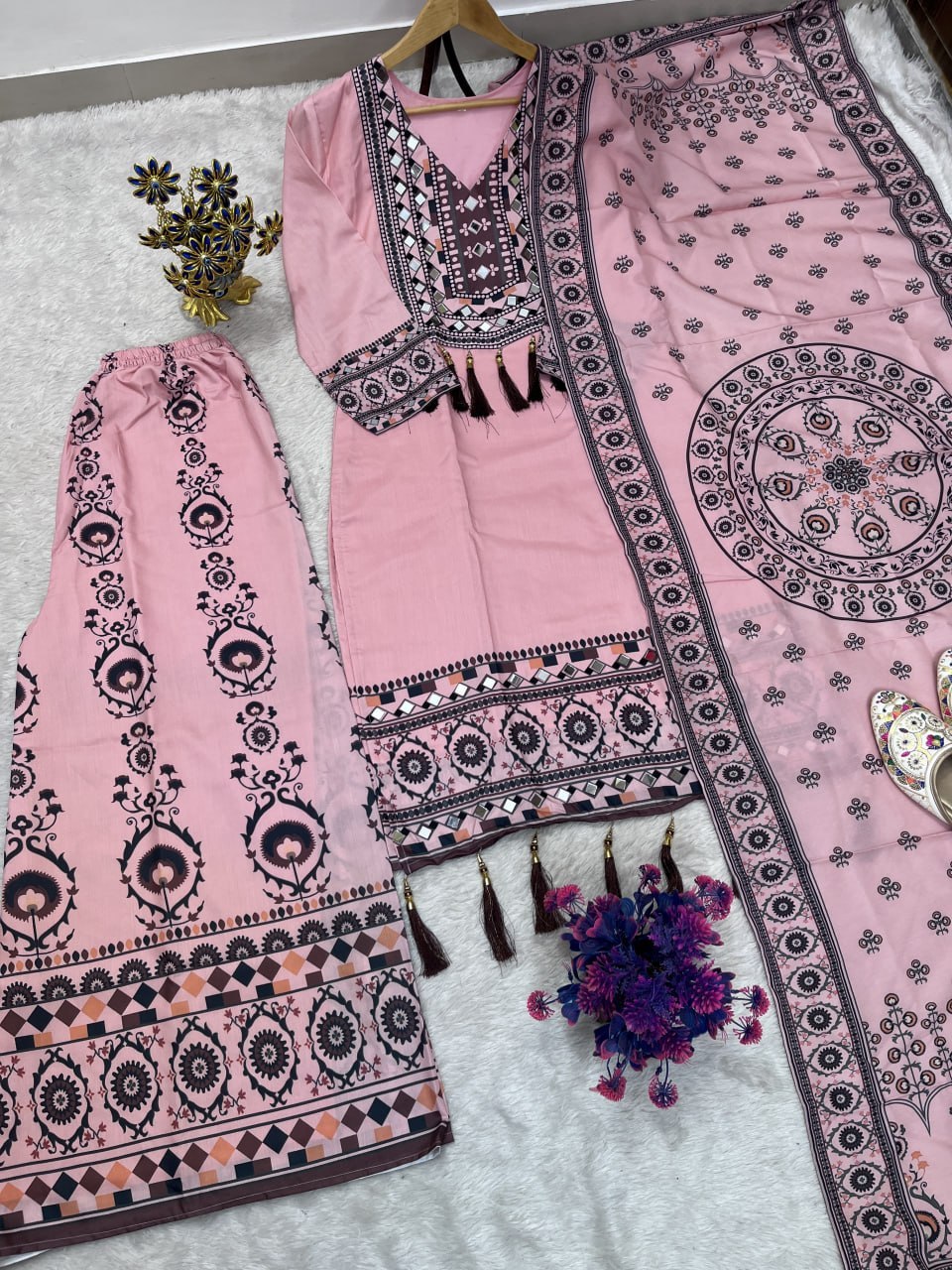 Women’s Printed Kurta Palazzo Dupatta Set | Ethnic 3 Piece Suit