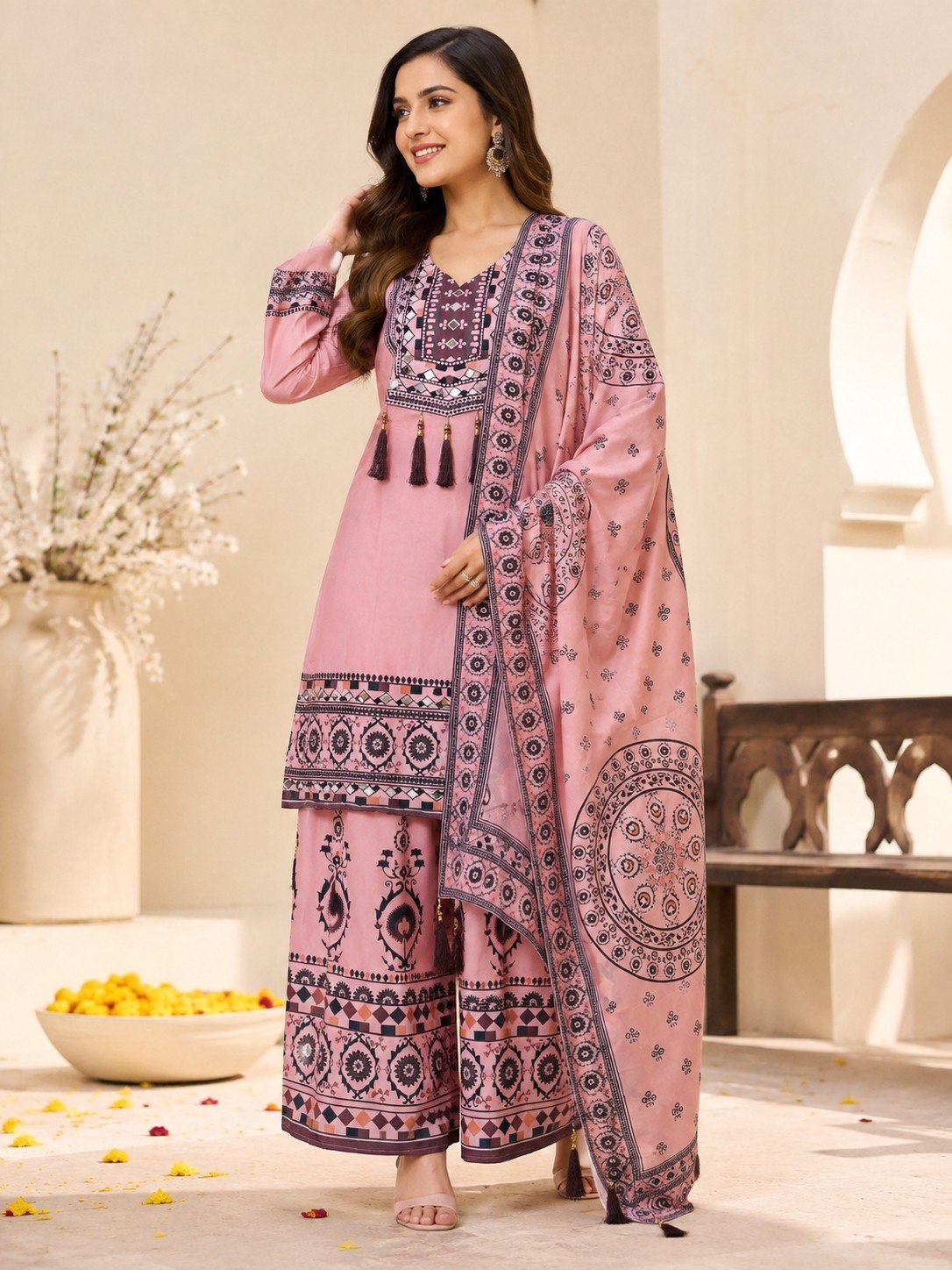 Women’s Printed Kurta Palazzo Dupatta Set | Ethnic 3 Piece Suit