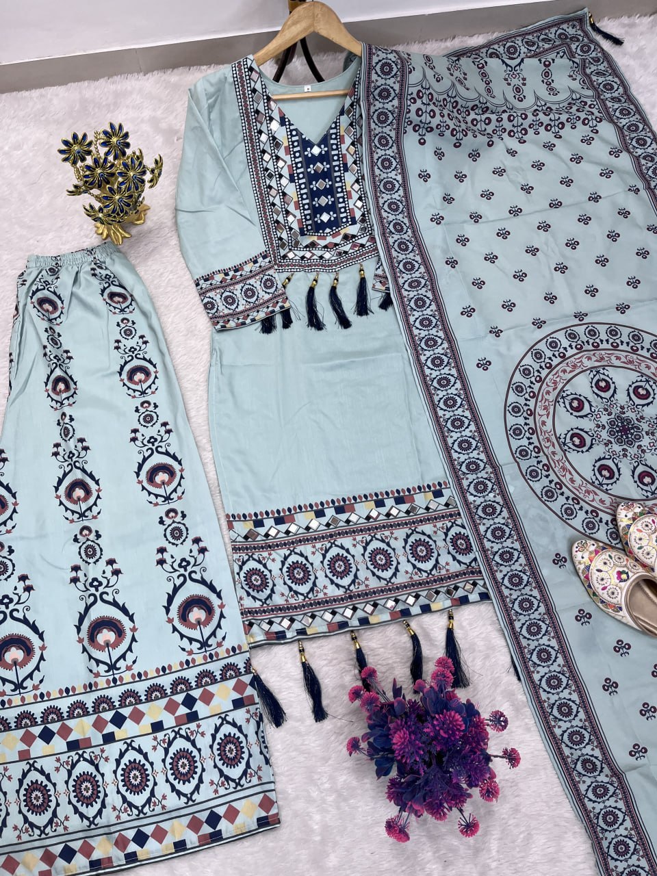 Women’s Printed Kurta Palazzo Dupatta Set | Ethnic 3 Piece Suit