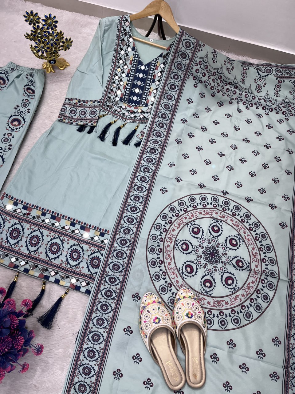 Women’s Printed Kurta Palazzo Dupatta Set | Ethnic 3 Piece Suit