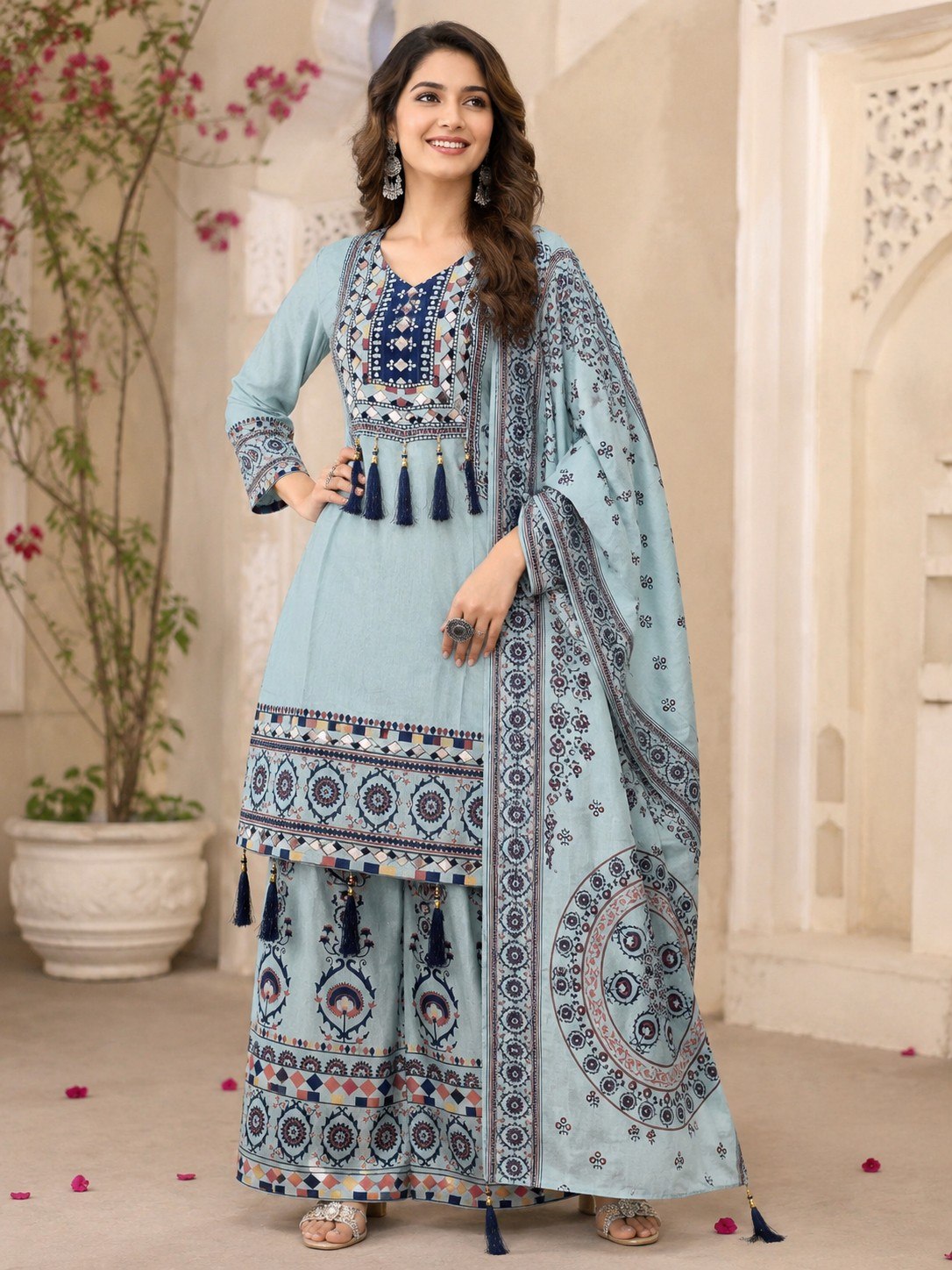 Women’s Printed Kurta Palazzo Dupatta Set | Ethnic 3 Piece Suit