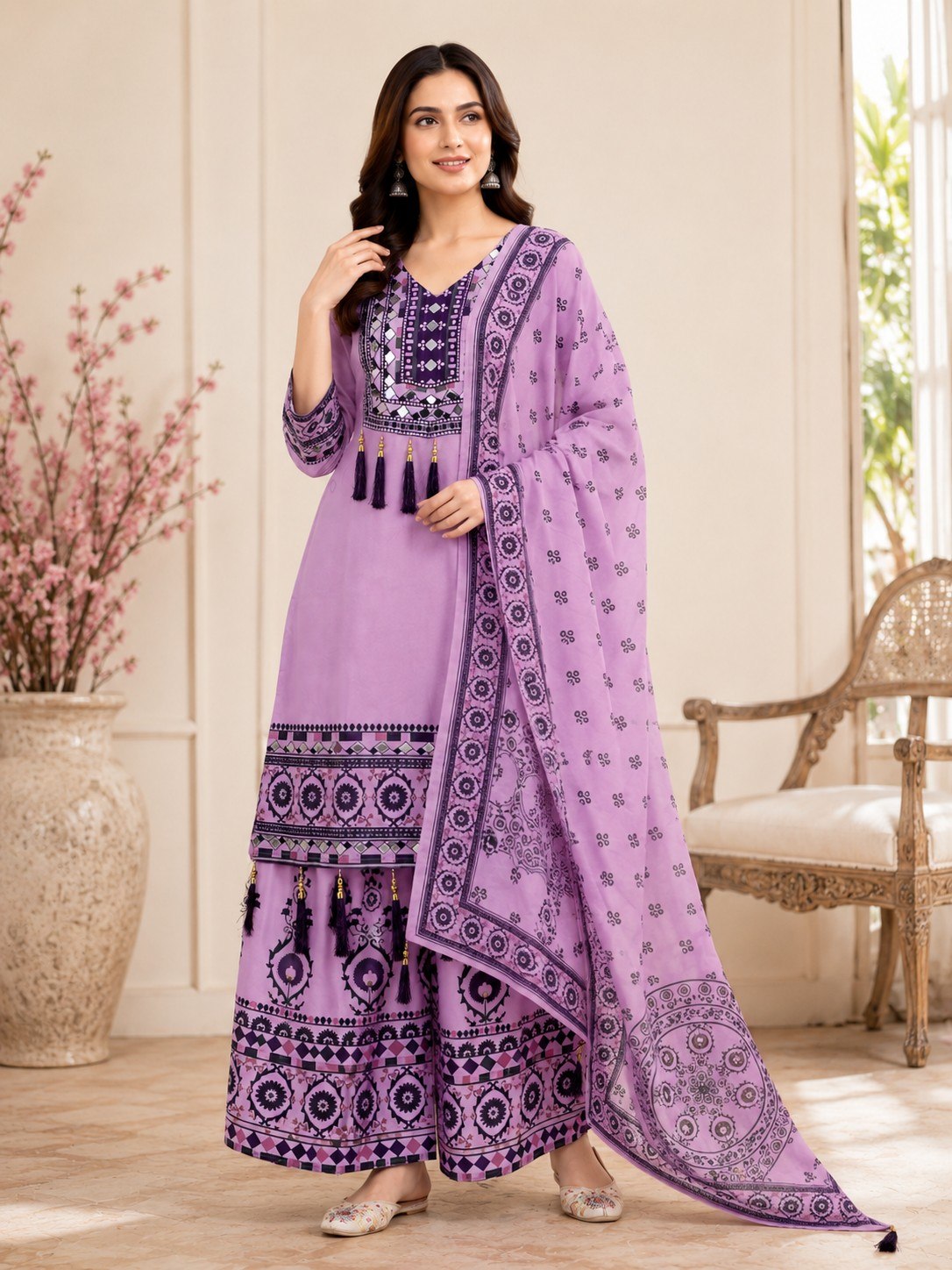 Women’s Printed Kurta Palazzo Dupatta Set | Ethnic 3 Piece Suit