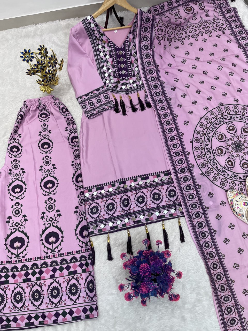 Women’s Printed Kurta Palazzo Dupatta Set | Ethnic 3 Piece Suit
