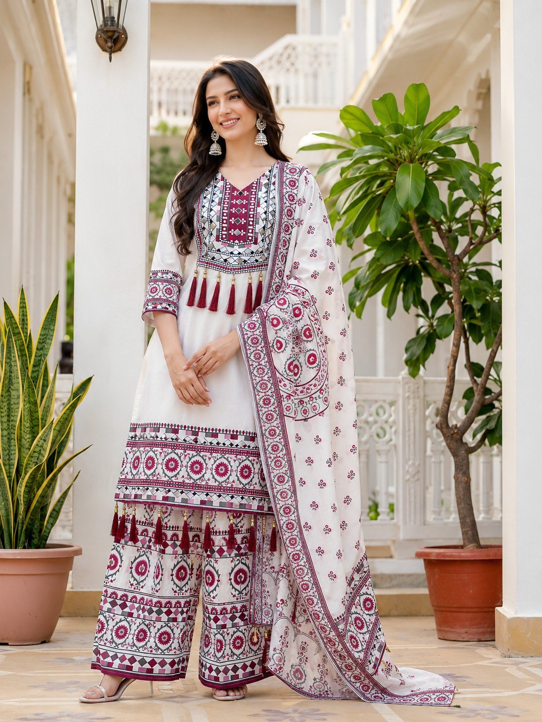 Women’s Printed Kurta Palazzo Dupatta Set | Ethnic 3 Piece Suit