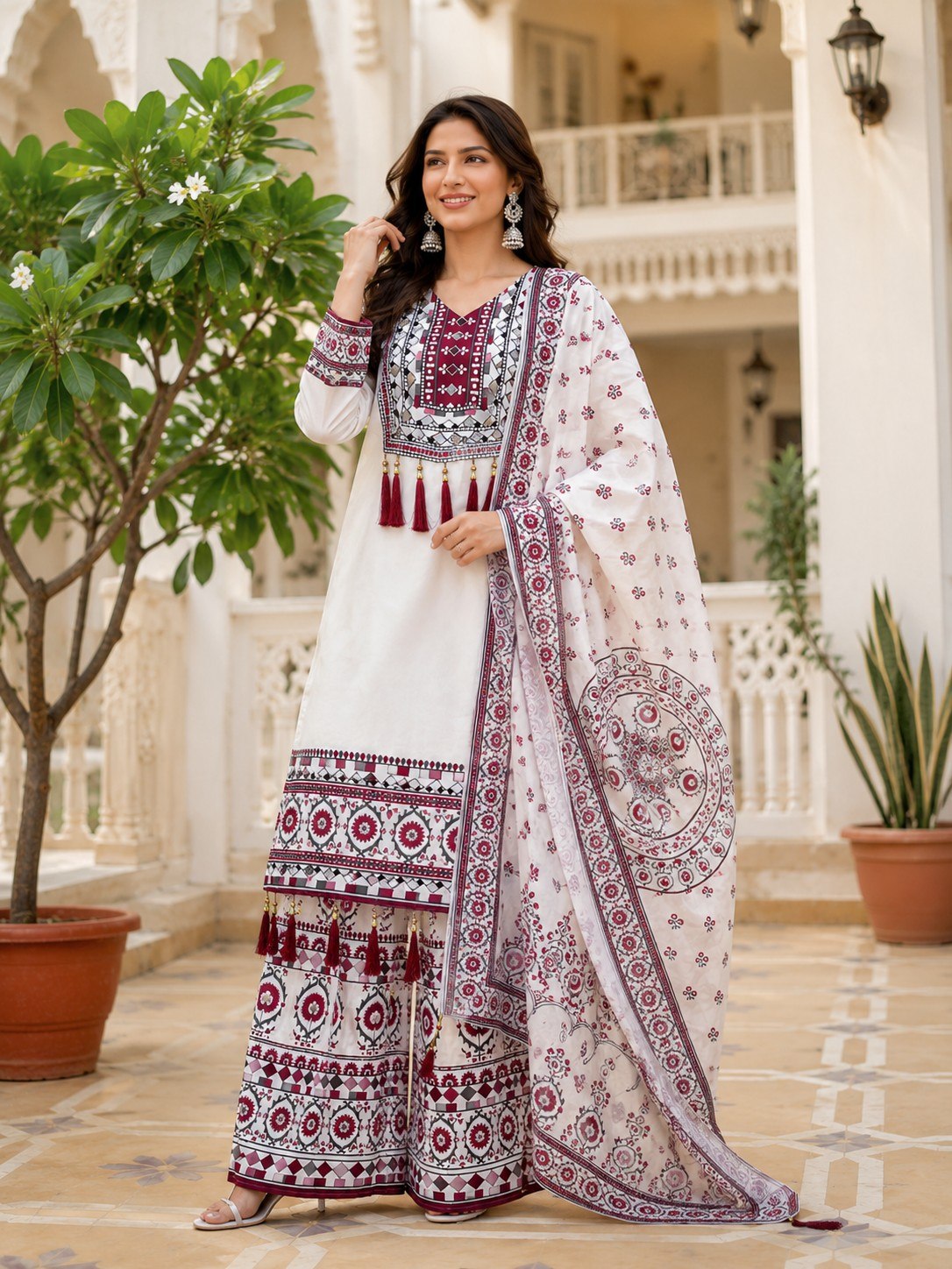 Women’s Printed Kurta Palazzo Dupatta Set | Ethnic 3 Piece Suit