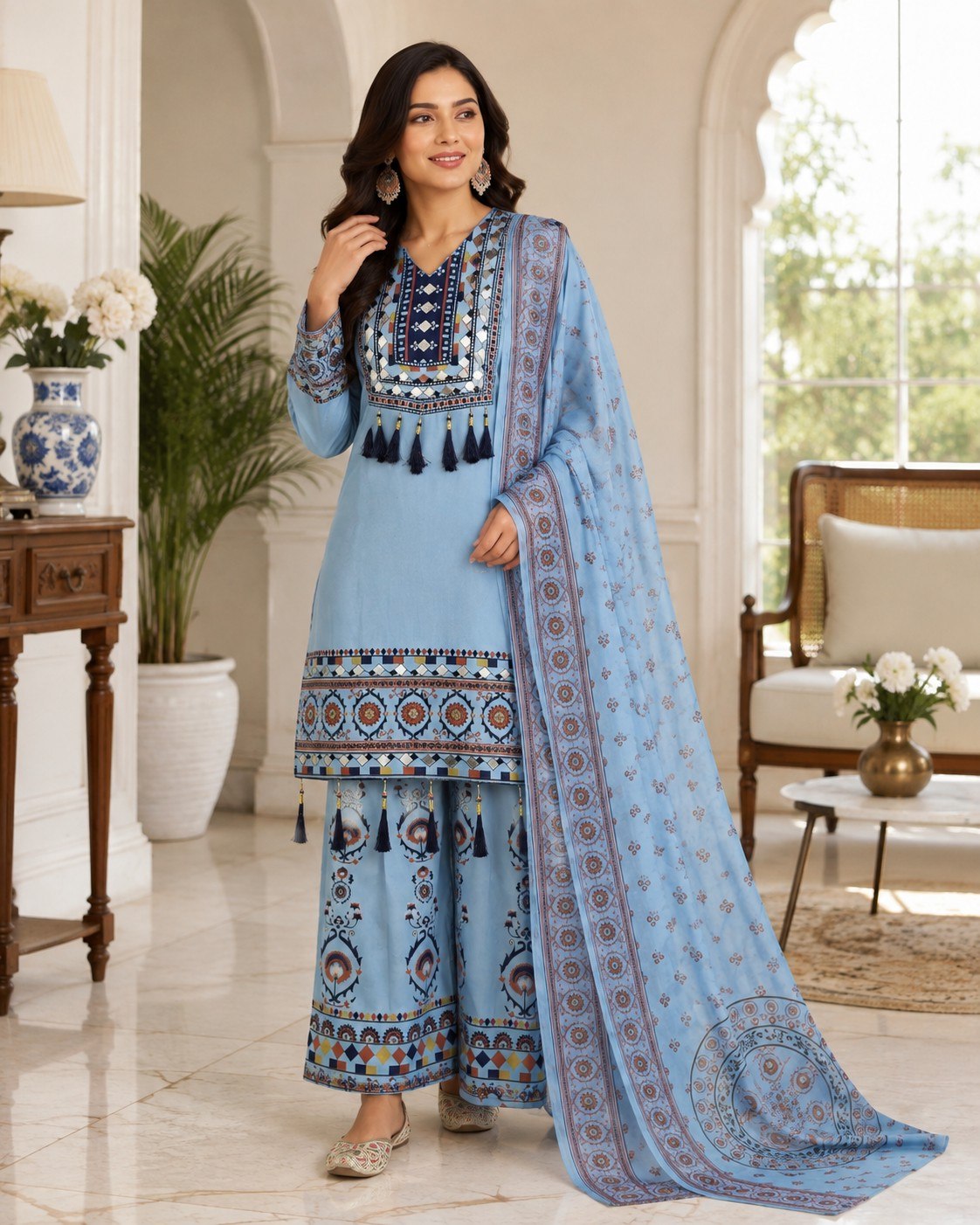 Women’s Printed Kurta Palazzo Dupatta Set | Ethnic 3 Piece Suit