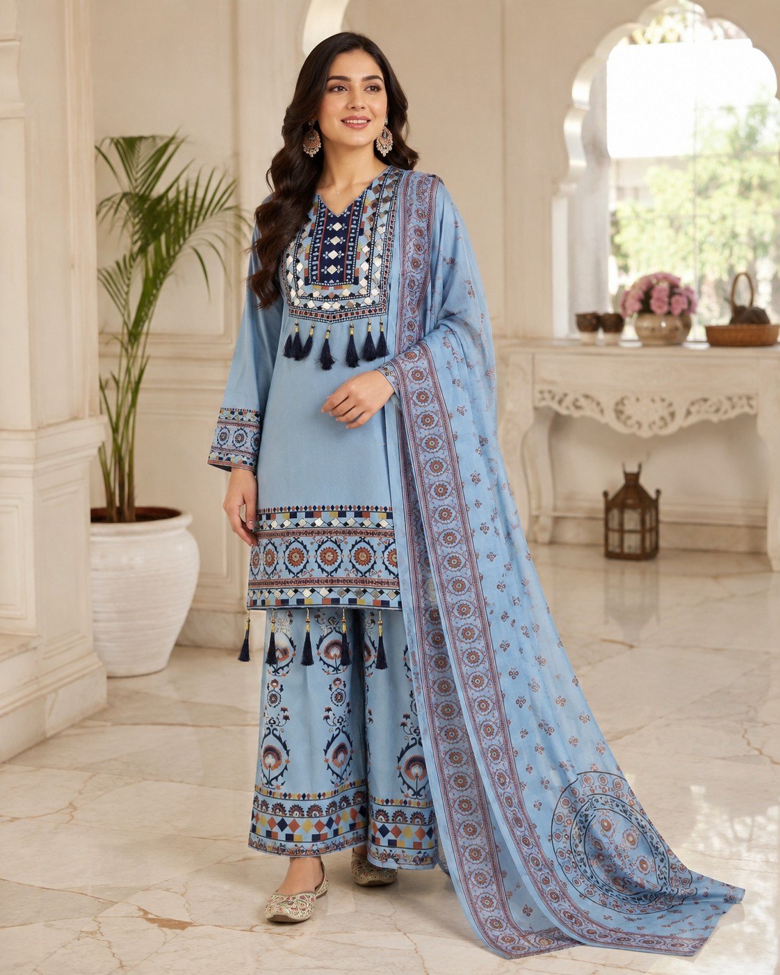 Women’s Printed Kurta Palazzo Dupatta Set | Ethnic 3 Piece Suit