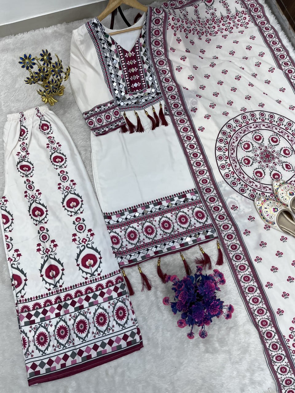 Women’s Printed Kurta Palazzo Dupatta Set | Ethnic 3 Piece Suit