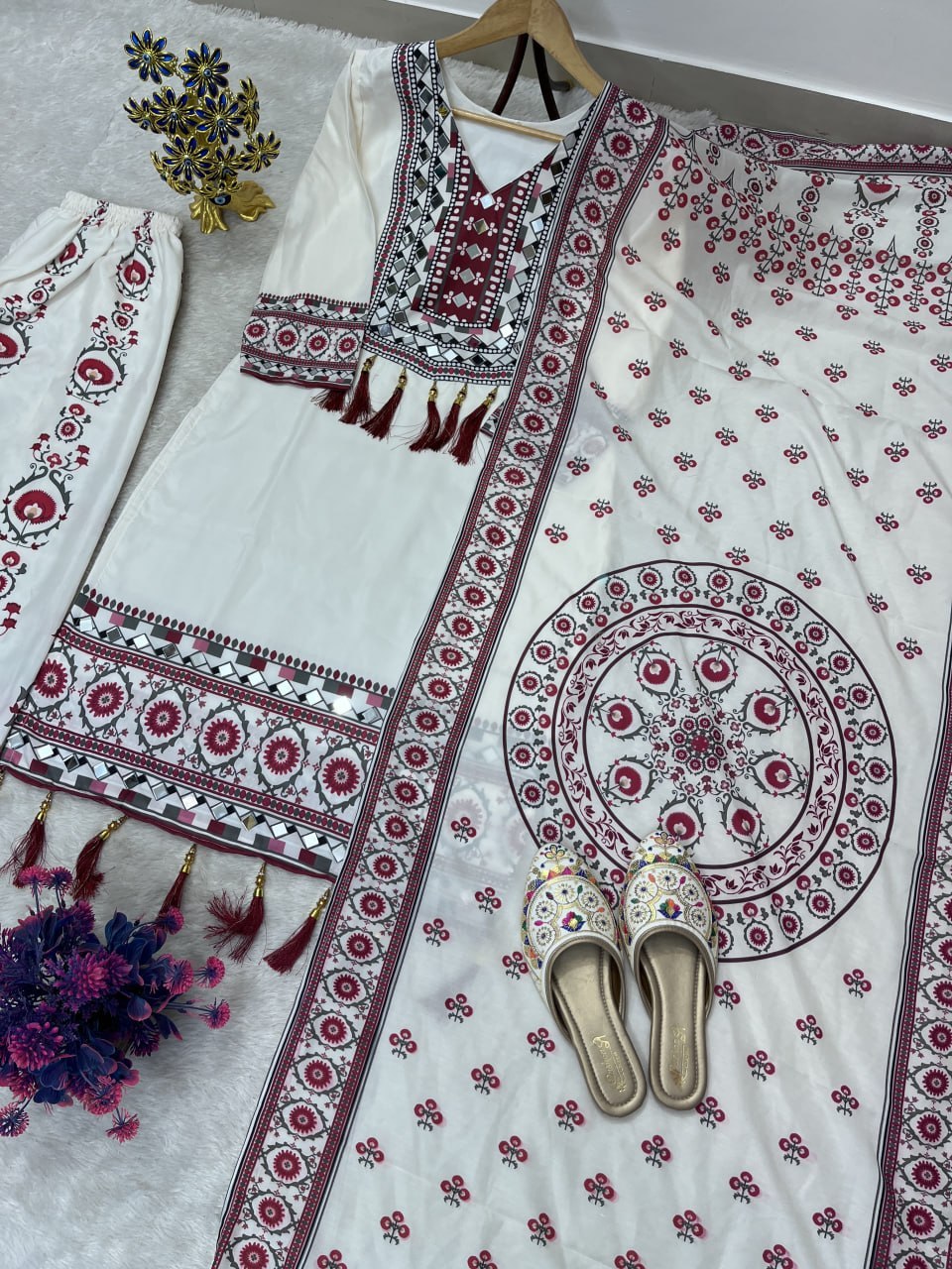 Women’s Printed Kurta Palazzo Dupatta Set | Ethnic 3 Piece Suit