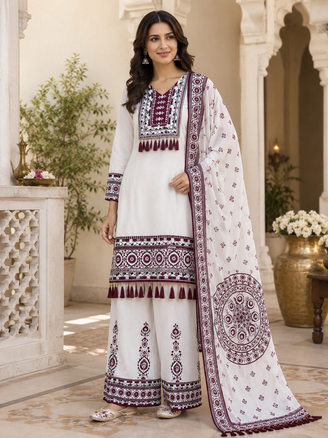 Women’s Printed Kurta Palazzo Dupatta Set | Ethnic 3 Piece Suit