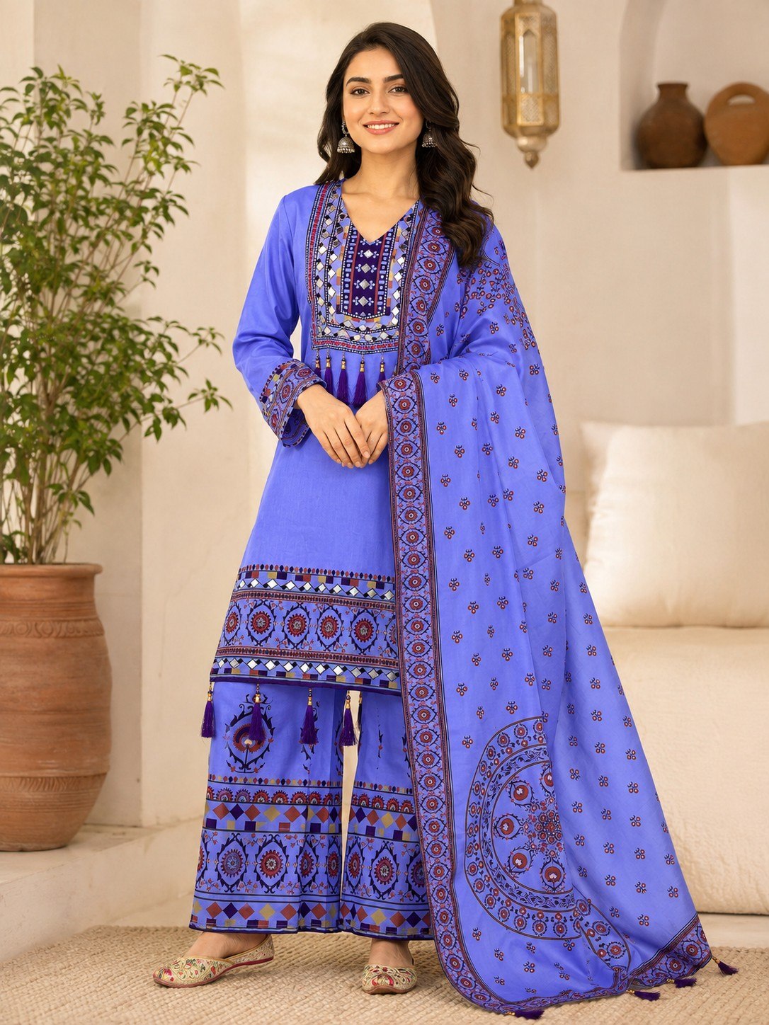 Women’s Printed Kurta Palazzo Dupatta Set | Ethnic 3 Piece Suit