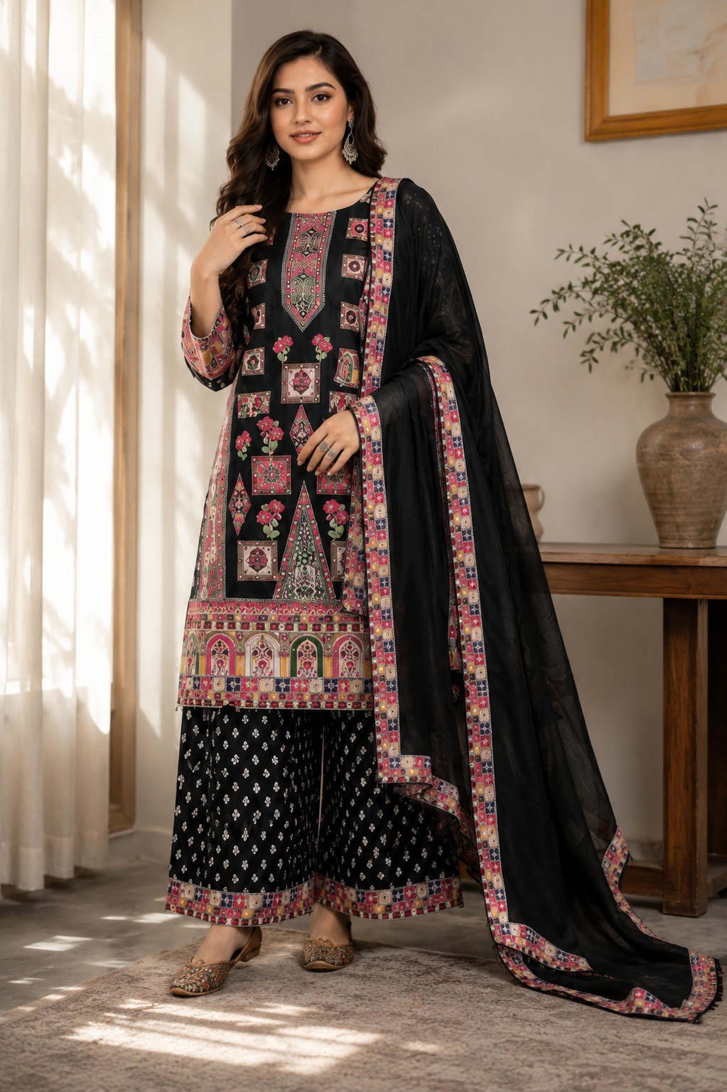 Designer Printed Pakistani Suit Set | Kurta Palazzo & Dupatta