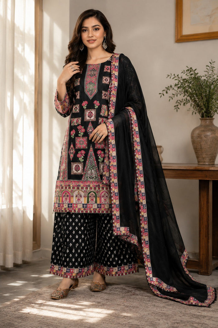 Designer Printed Pakistani Suit Set | Kurta Palazzo & Dupatta