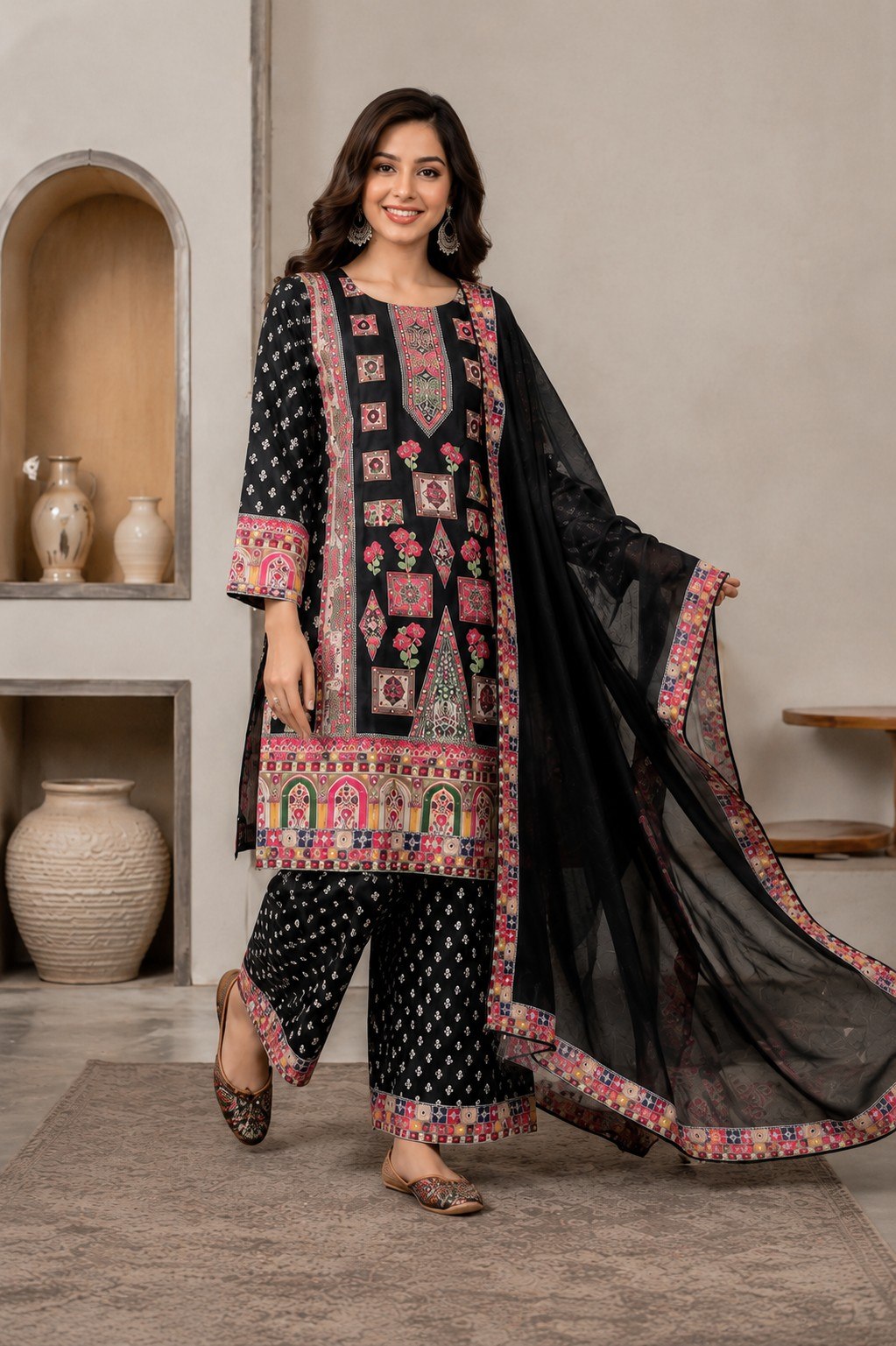 Designer Printed Pakistani Suit Set | Kurta Palazzo & Dupatta