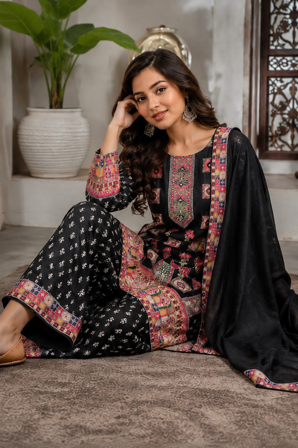 Designer Printed Pakistani Suit Set | Kurta Palazzo & Dupatta