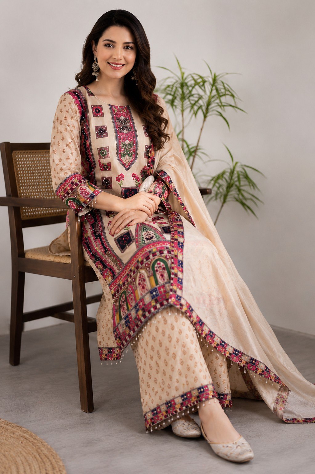 Designer Printed Pakistani Suit Set | Kurta Palazzo & Dupatta