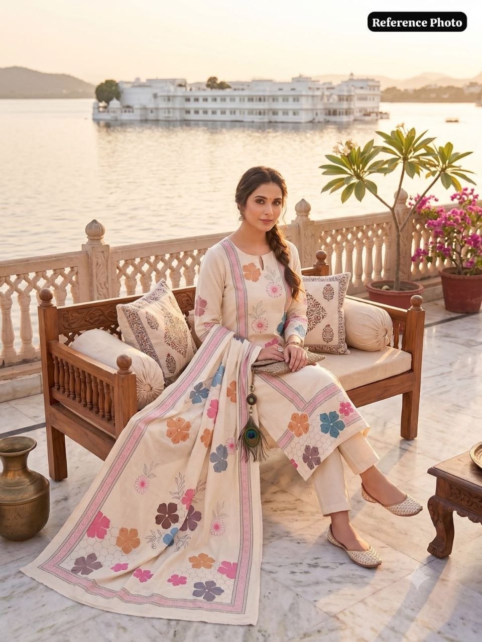 Cream Floral Printed Straight Kurta Pant With Dupatta Set | Elegant Ethnic Wear